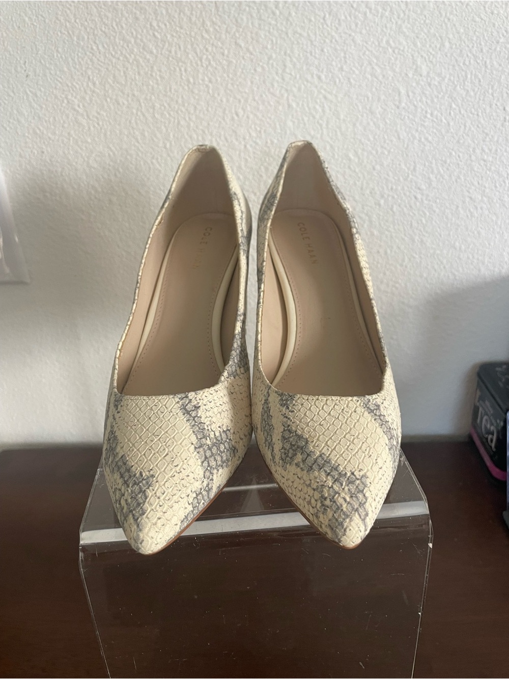 Cole Haan Cream Snakeskin Pointed-Toe Heels, 6-1/2B